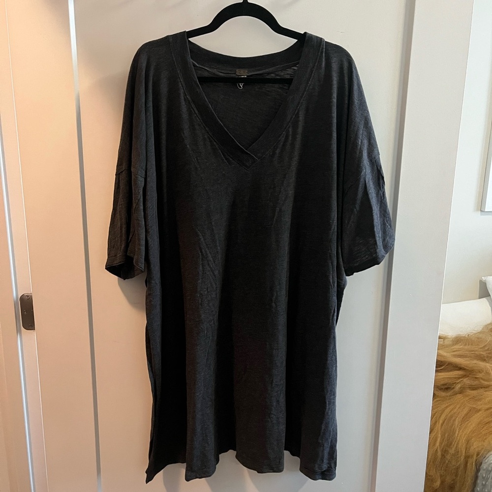 We The Free Oversized Charcoal V-Neck Tee